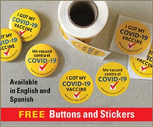 COVID-19 buttons and stickers