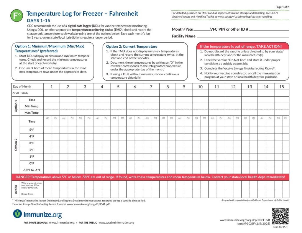 Clinical Resources: Temperature Logs | Immunize.org