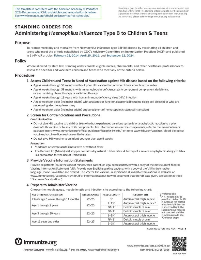 Clinical Resources: Standing Orders Templates | Immunize.org