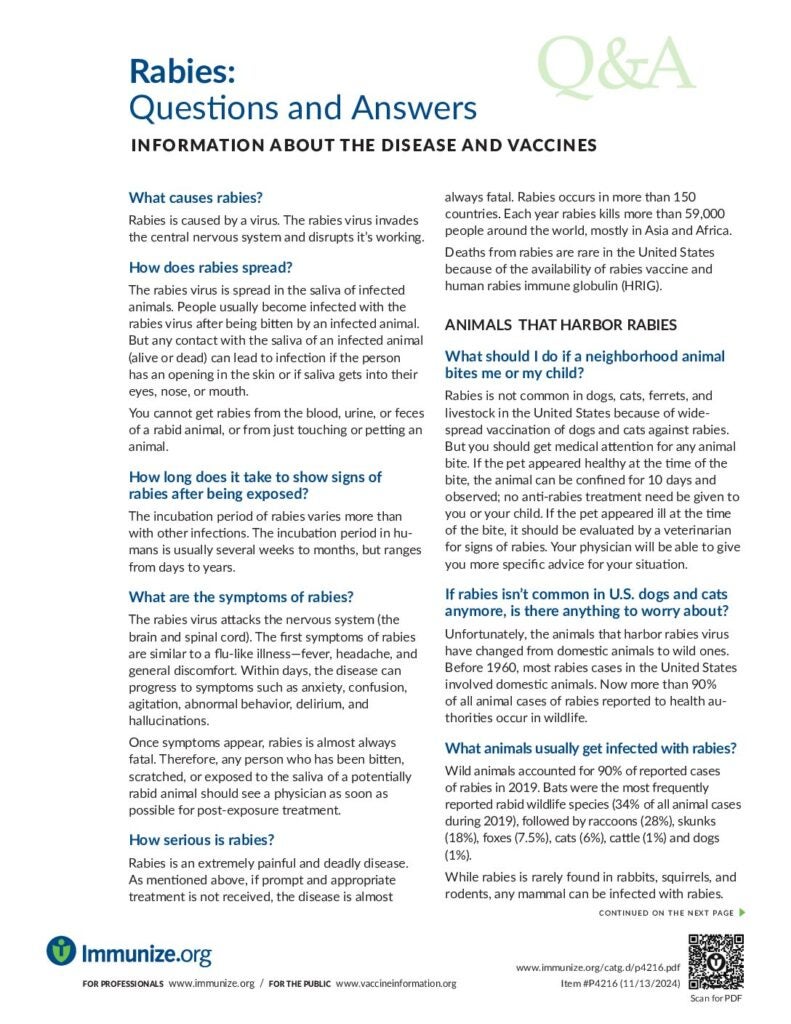Rabies Immunization Resources for Healthcare Providers | Immunize.org