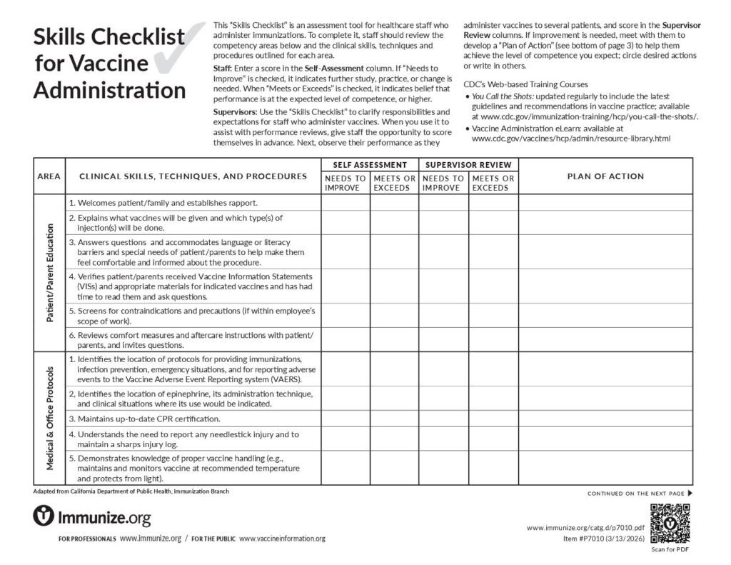 Pre Shot Routine Checklist Clinical Resources: Administering Vaccines | Immunize.org