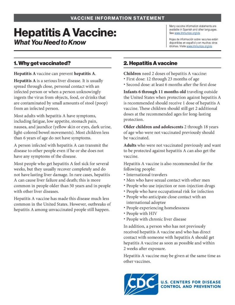 Hepatitis A Vaccine Information Statements (VIS) | Immunize.org