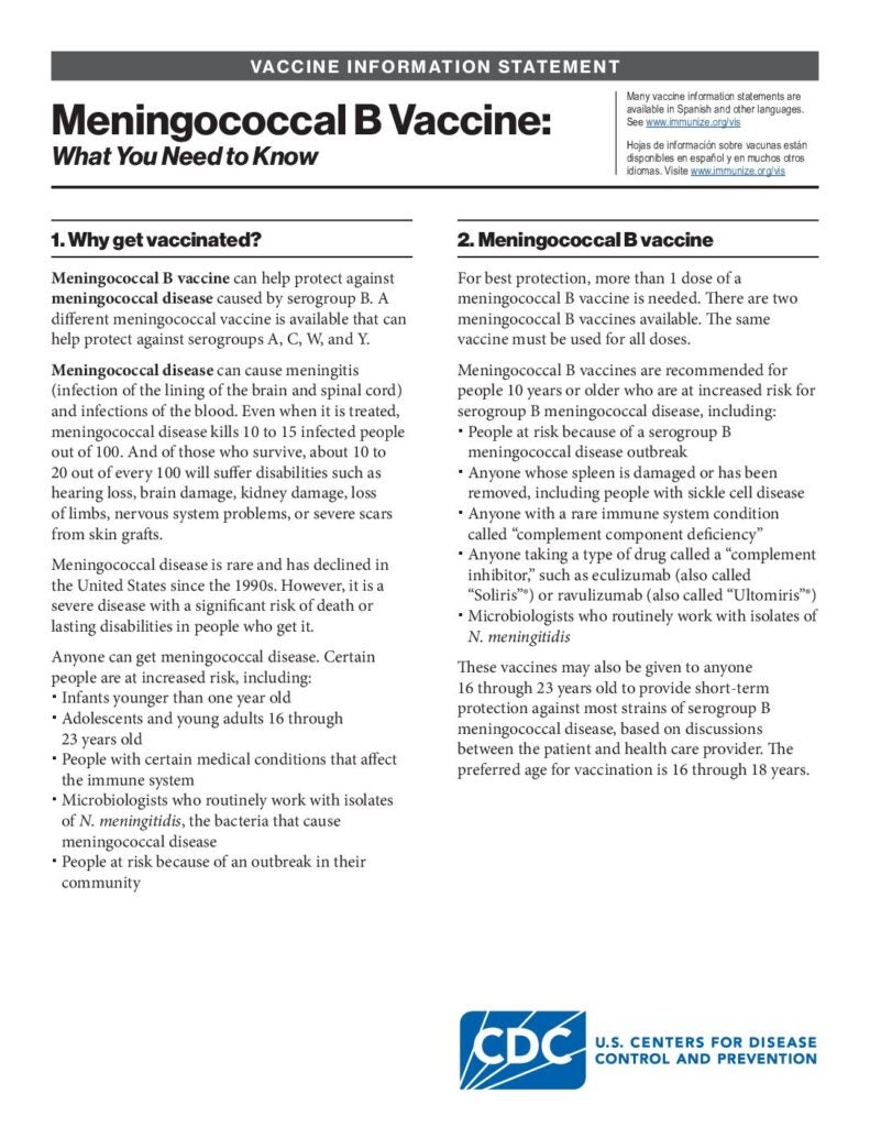Meningococcal B Vaccine Information Statements (VIS) | Immunize.org