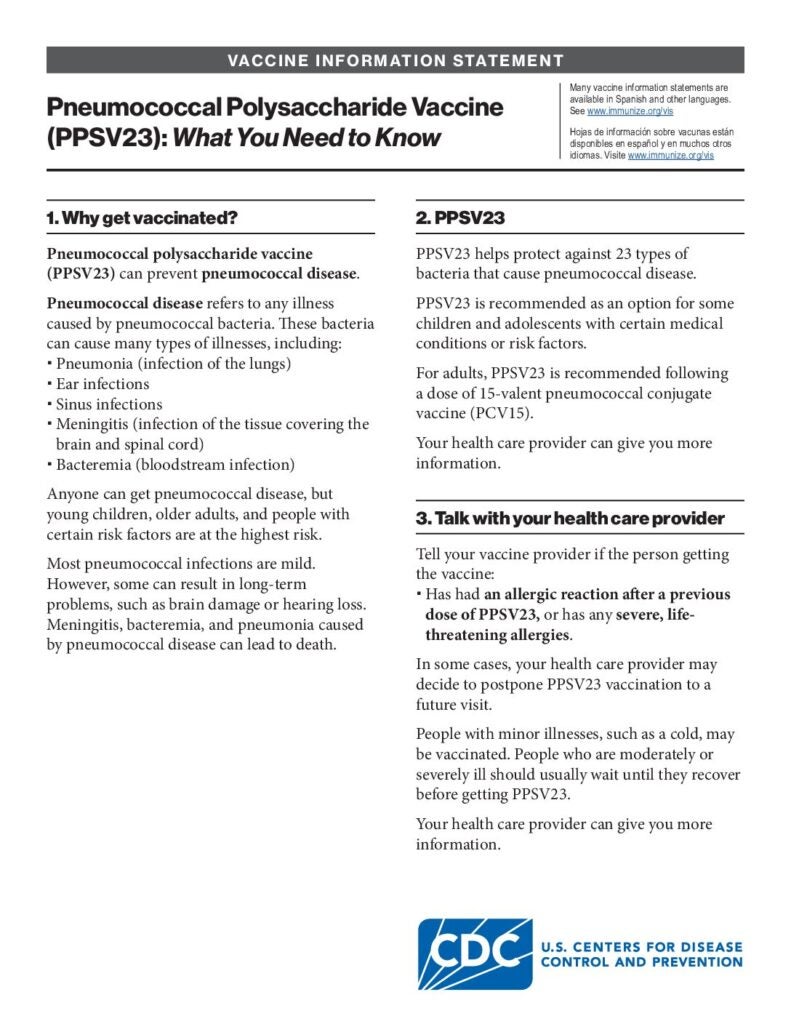 PPSV Vaccine Information Statements (VIS) | Immunize.org