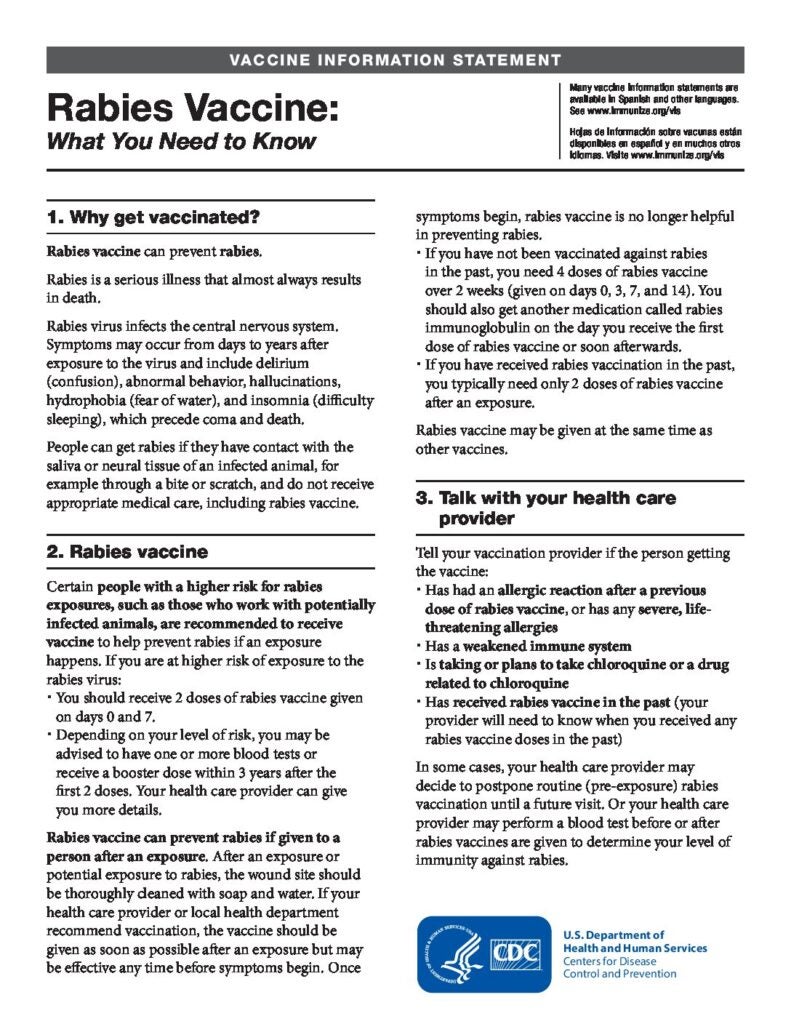 Rabies Immunization Resources for Healthcare Providers | Immunize.org